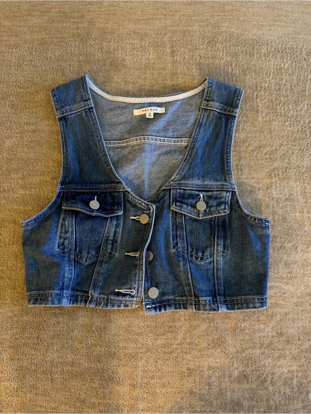 PacSun Blue Cropped Denim Button-Front Vest
